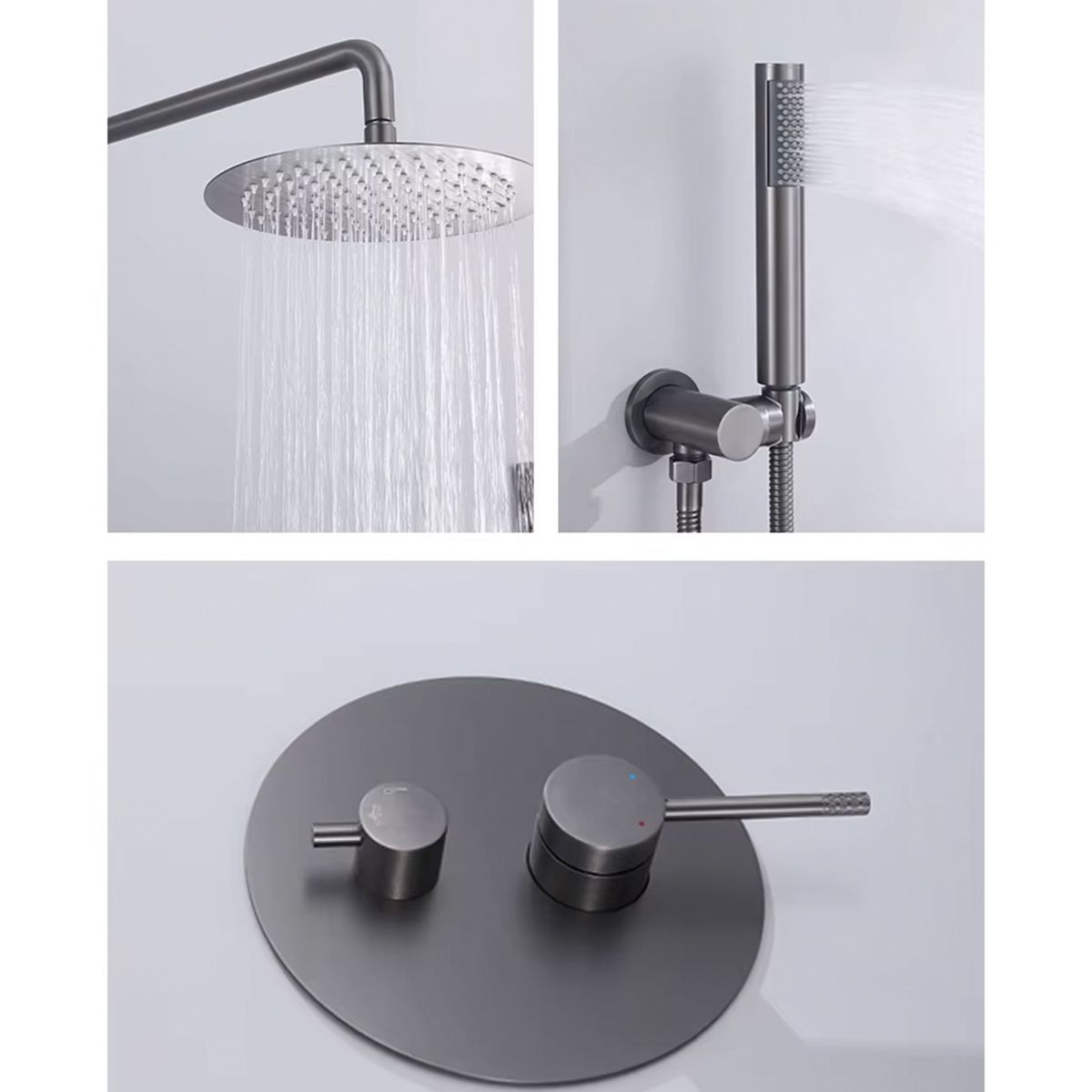 Duschsystem, Gun Grey, 2 Funktionen, Stahl, Einbau-Einhebelarmatur, Fino