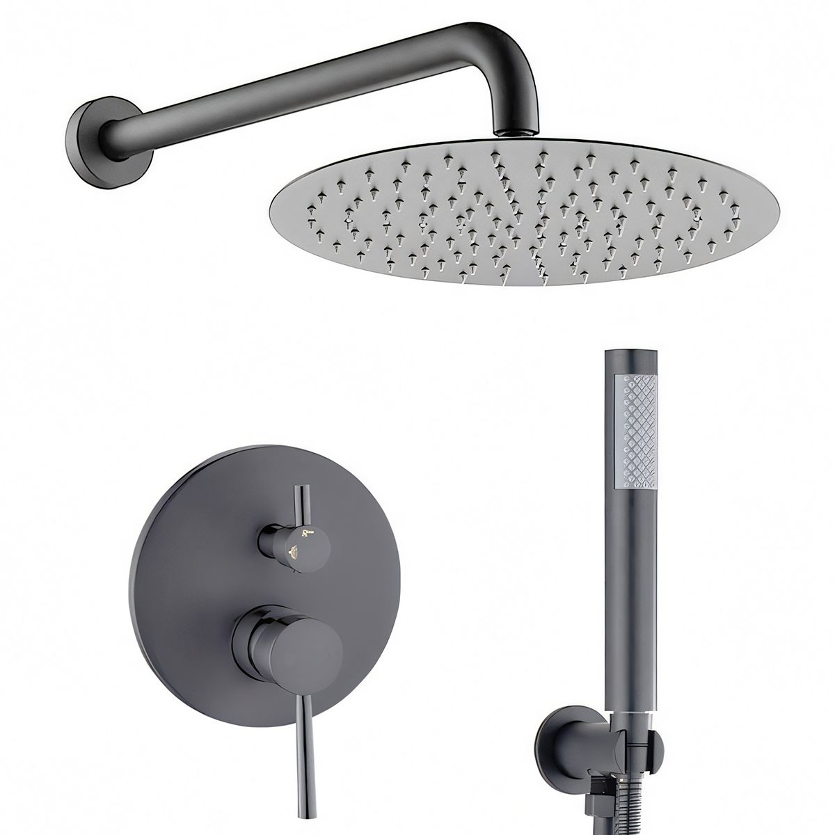 Duschsystem, Gun Grey, 2 Funktionen, Stahl, Einbau-Einhebelarmatur, Fino