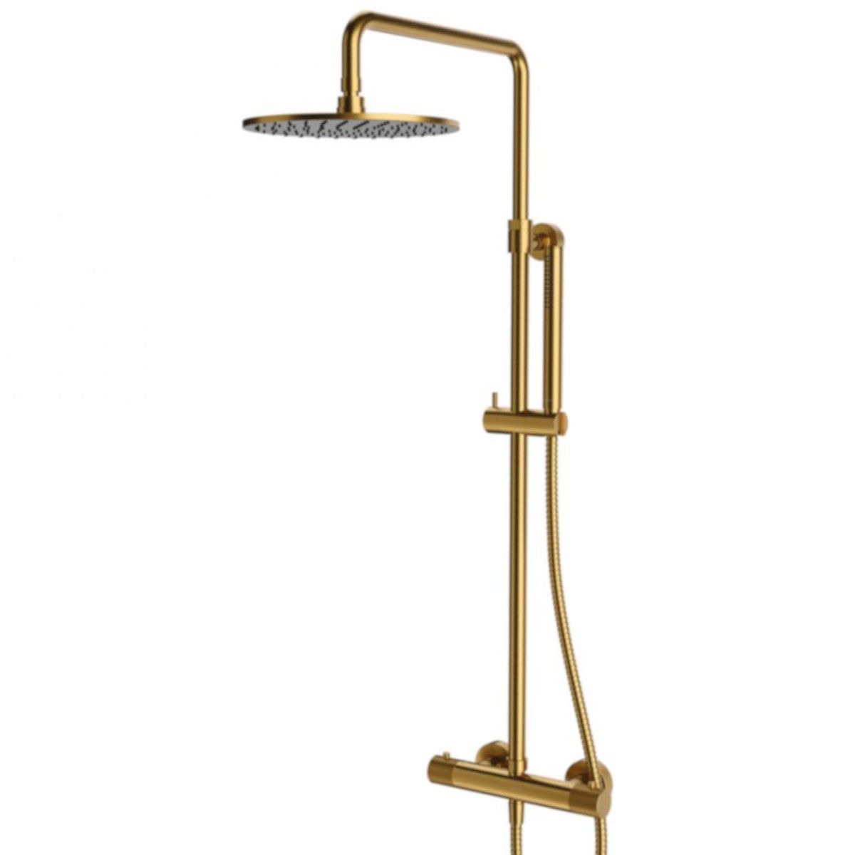OMNIRES CONTOUR Duschsystem, Thermostat, Gold, PVD-gebürstetes Finish, Easy Clean Silikondüsen, Wandmontage