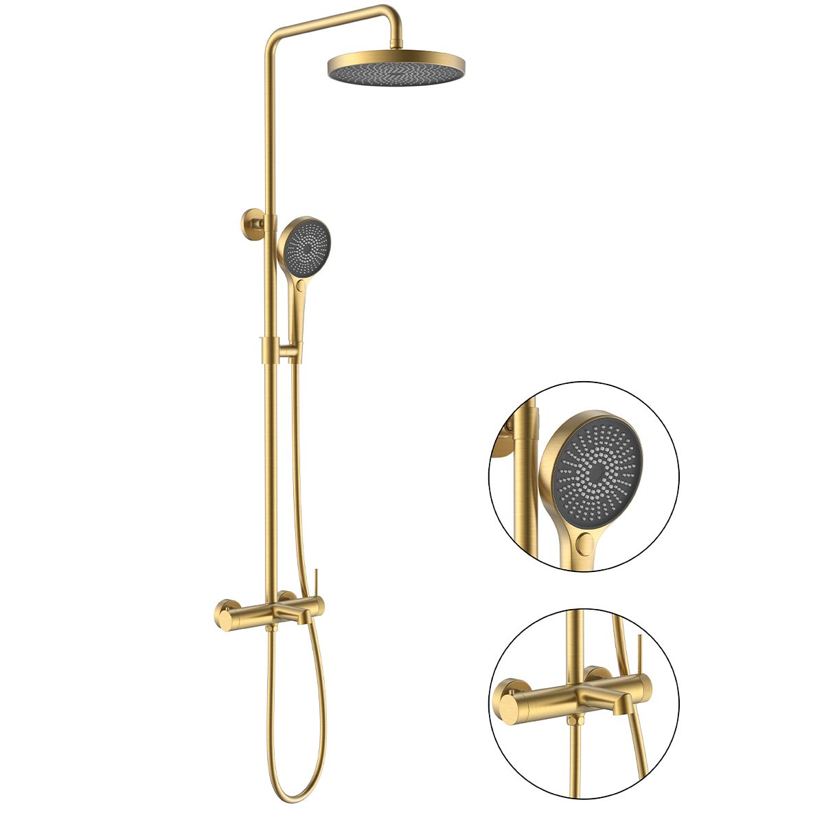 Duschsystem, Badewannenarmatur, 3 Funktionen, Wandmontage, Auriu Mat, Apolo