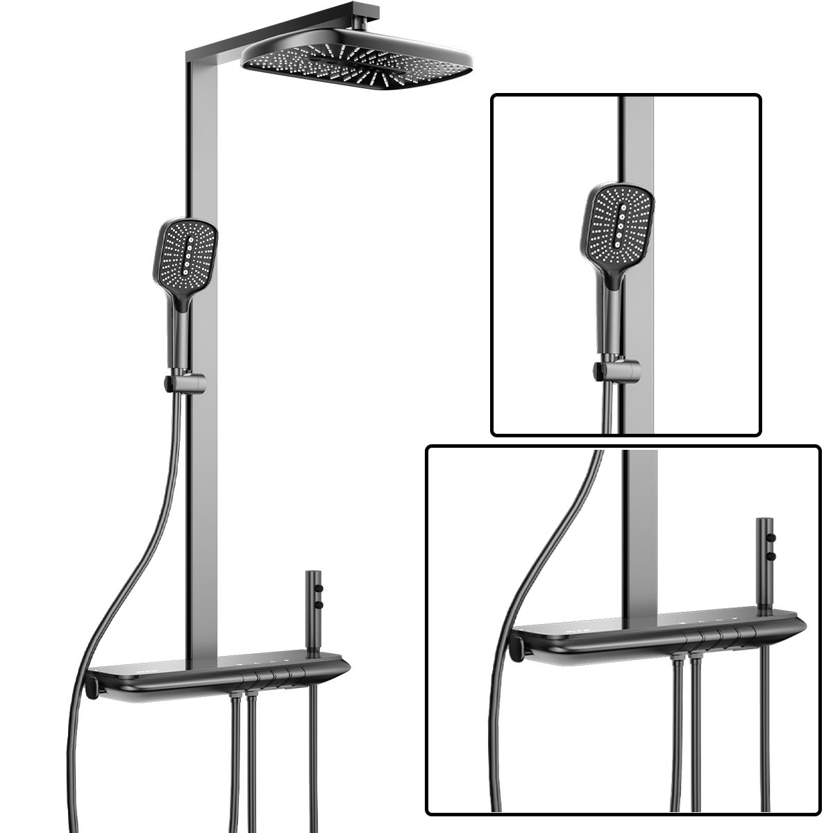 Dusch- und Badewannensystem, 2 Handbrausen, Armatur mit Piano-Tasten, 3 Funktionen, Wandmontage, Stahl, Gun Grey, Serano
