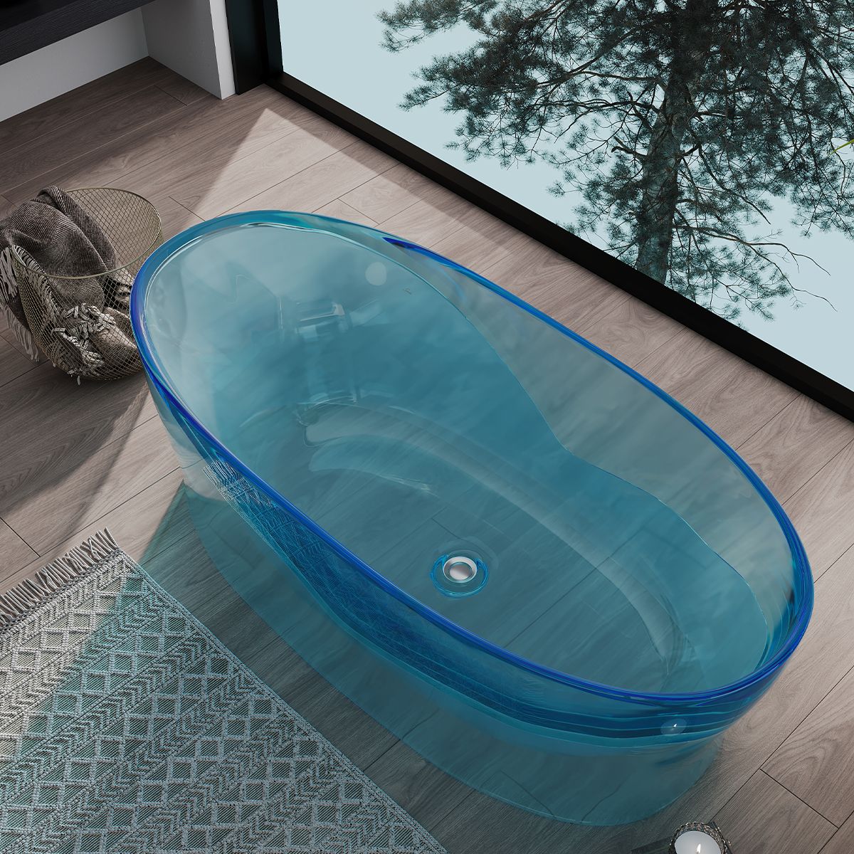 Badewanne, CristalMood, freistehend, Transparent Blau, 170x78 cm, Ablauf inklusive, Azure