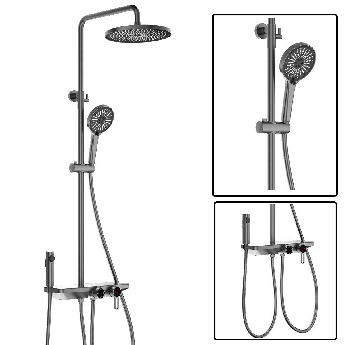 Dusch- und Badewannensystem mit 2 Handbrausen, 3 Funktionen, Wandmontage, Edelstahl, Gun Grey, Eleganza