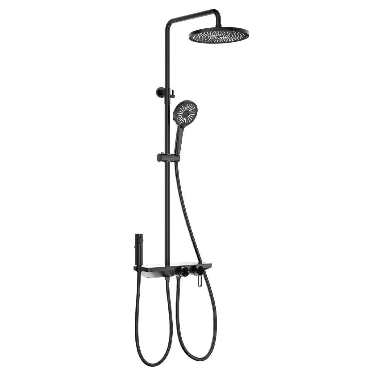Duschsystem und Badewanne mit 2 Handbrausen, 3 Funktionen, Wandmontage, Edelstahl, Mattschwarz, Eleganza