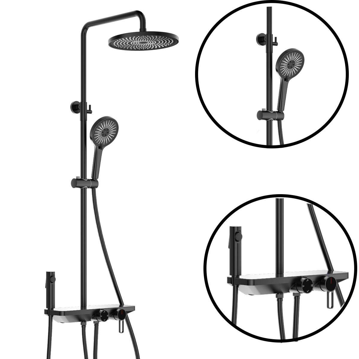 Duschsystem und Badewanne mit 2 Handbrausen, 3 Funktionen, Wandmontage, Edelstahl, Mattschwarz, Eleganza