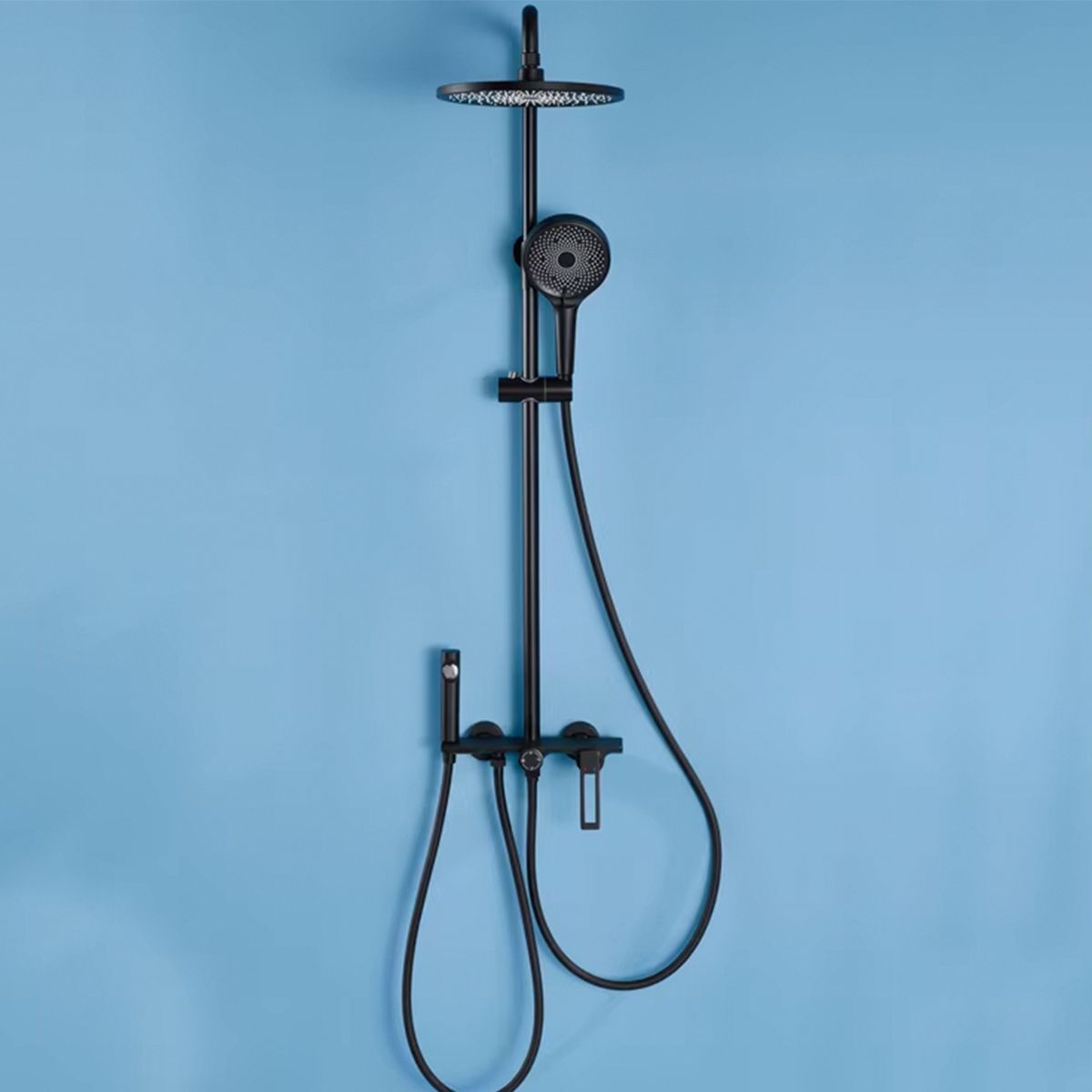 Duschsystem und Badewanne mit 2 Handbrausen, 3 Funktionen, Wandmontage, Edelstahl, Mattschwarz, Eleganza
