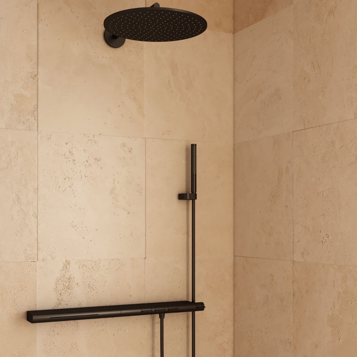 Dusch-und Badewannensystem mit Vernet Thermostat, Mattschwarz, 3 Funktionen, Unterputzmontage, Elio