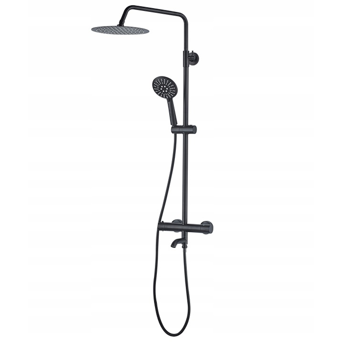 REA-Lungo Black Thermostat-Duschsystem, Regendusche 25x25 cm, Wandmontage, Handbrause, Ausführung Mattschwarz