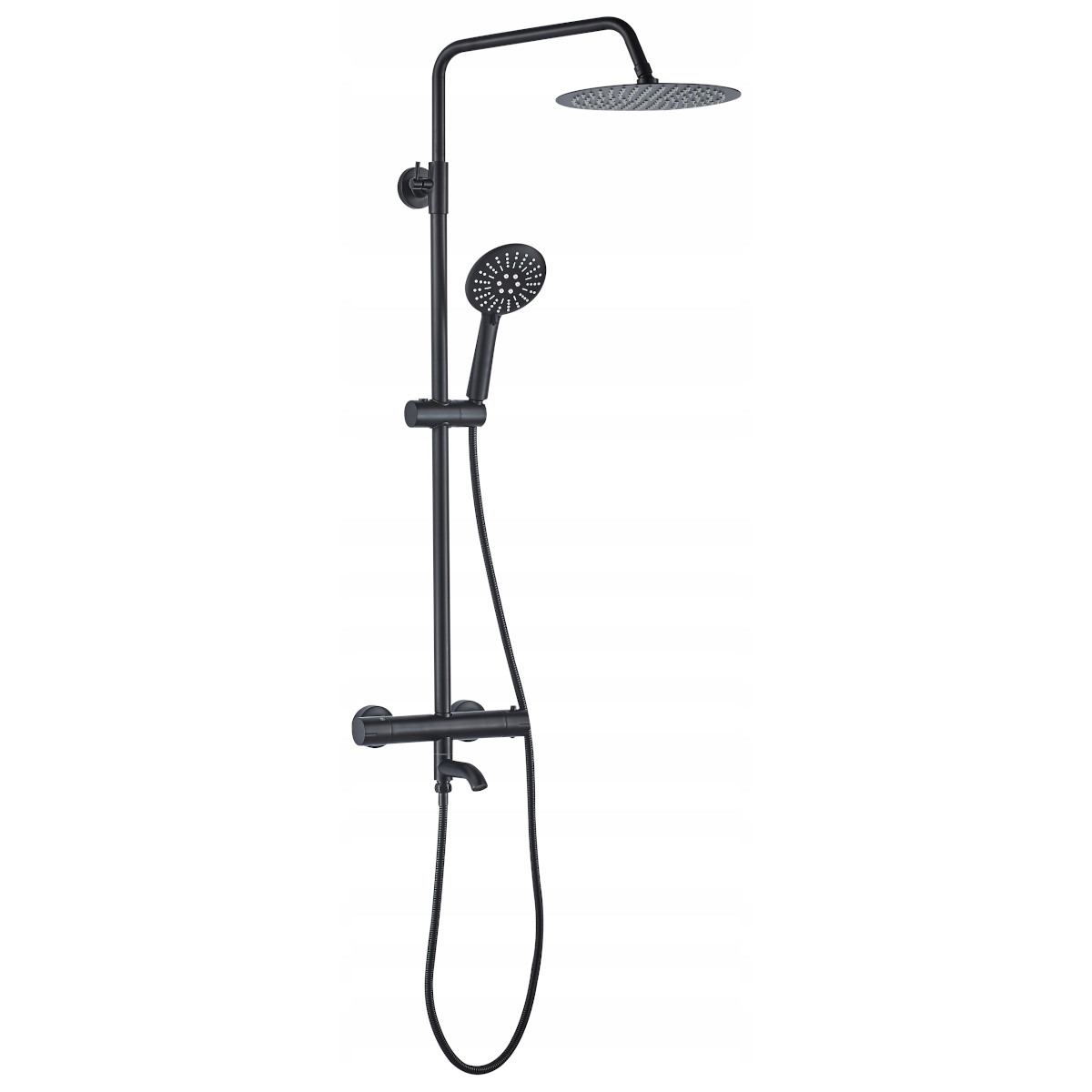 REA-Lungo Black Thermostat-Duschsystem, Regendusche 25x25 cm, Wandmontage, Handbrause, Ausführung Mattschwarz
