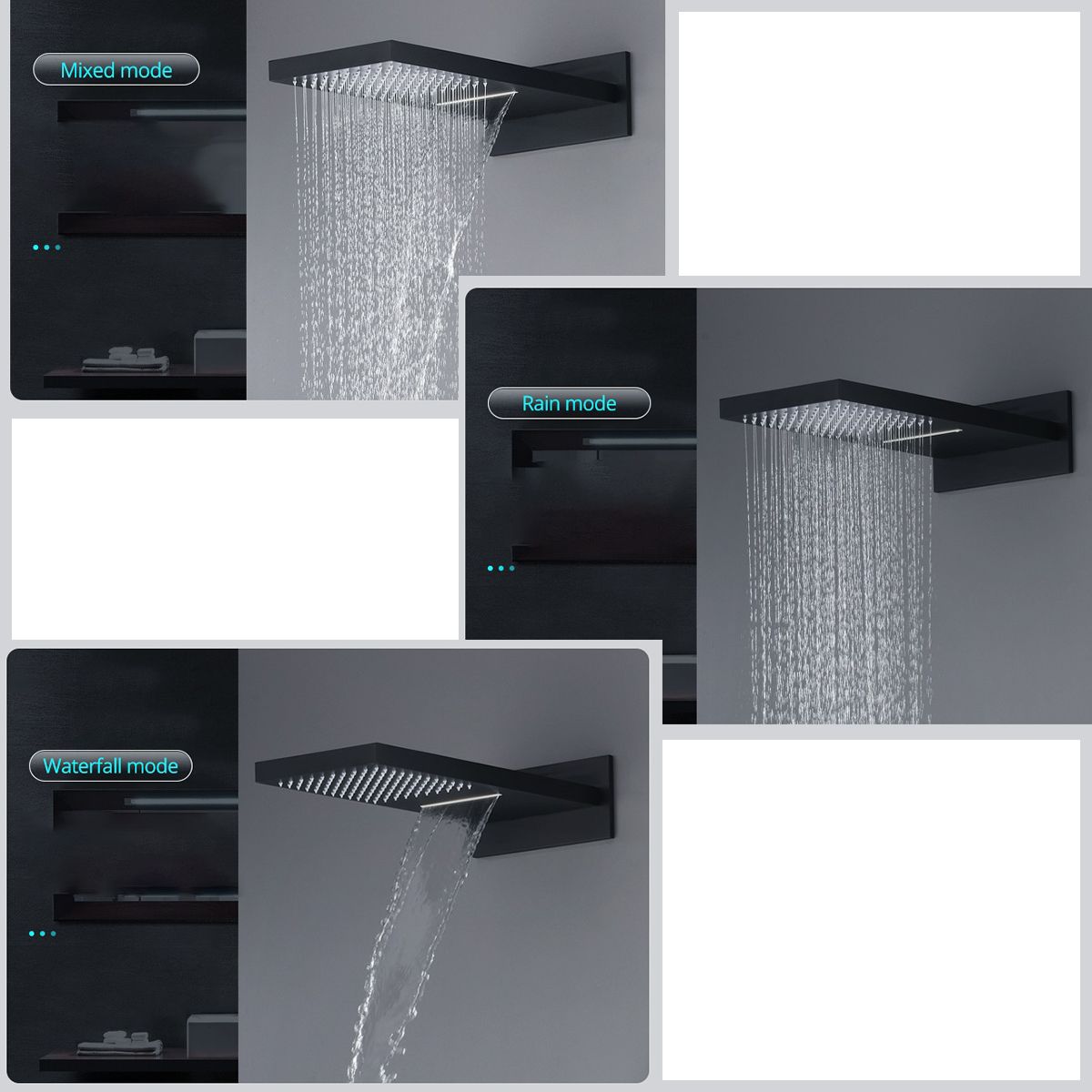 Duschsystem, Regendusche und Wasserfall mit Wandmontage, eingebauter Wasserhahn mit Thermostat, Mattgold, Gitano