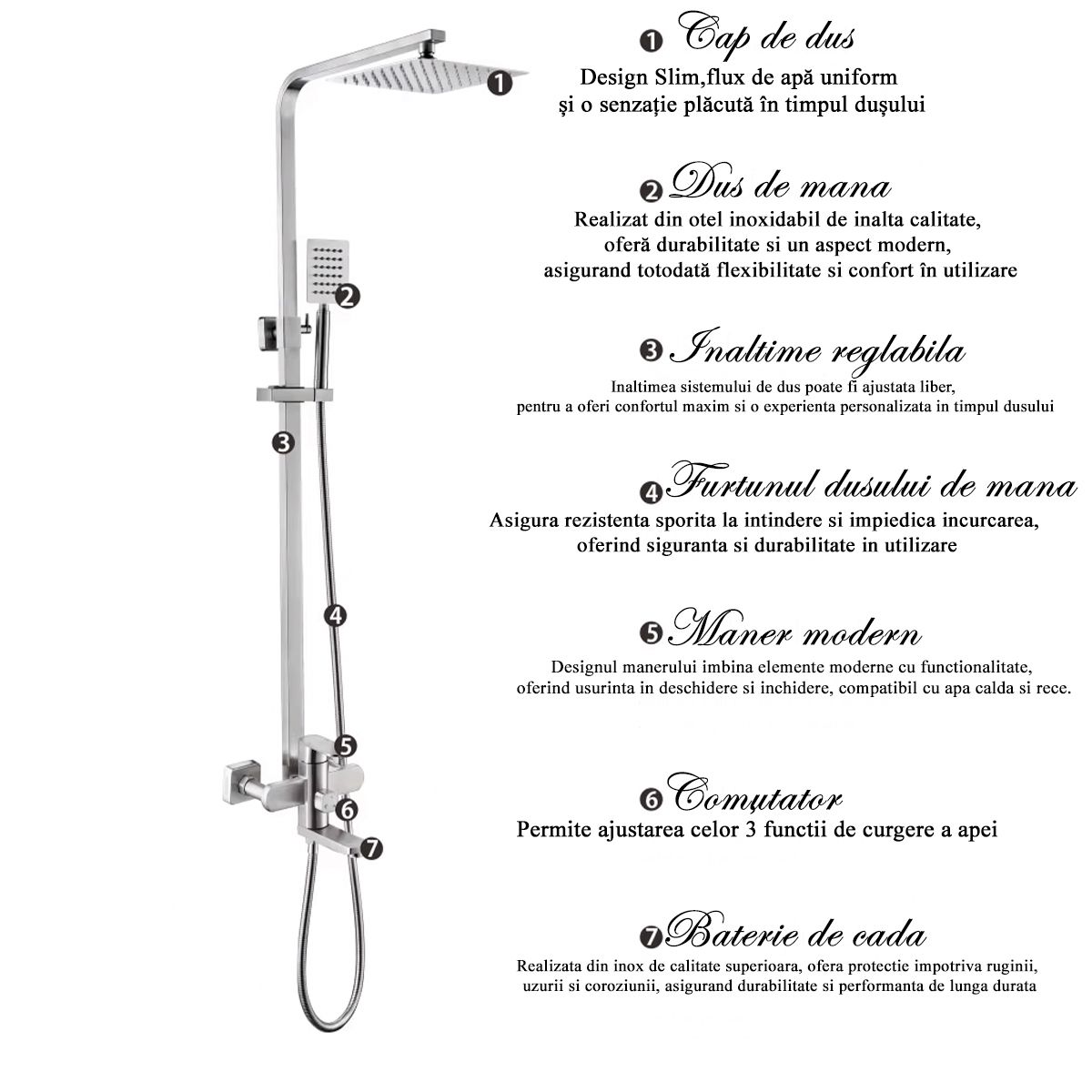 Duschsystem, Wandmontage, 3 Funktionen, Regendusche und Handbrause, Messing, Chrom, Optima