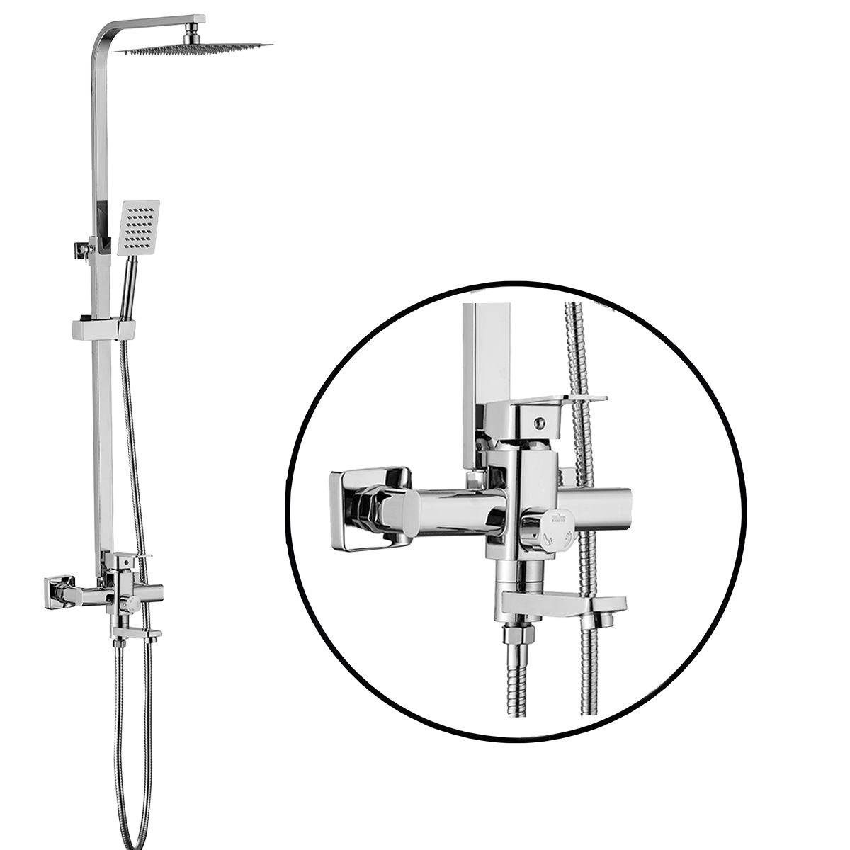 Duschsystem, Wandmontage, 3 Funktionen, Regendusche und Handbrause, Messing, Chrom, Optima
