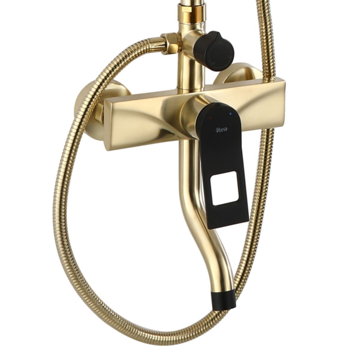 Soul Gold Black Dusch- und Wannensystem, Regendusche, Handbrause, Oberfläche Gold/Schwarz, galvanisiert, Wandmontage