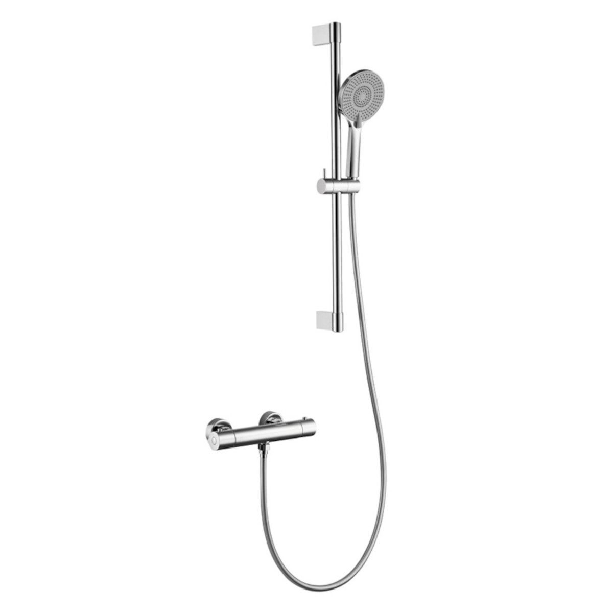 Duschsystem, Vernet-Thermostat, Handbrause mit 3 Düsen, Schiebestange, Chrom, Pilos
