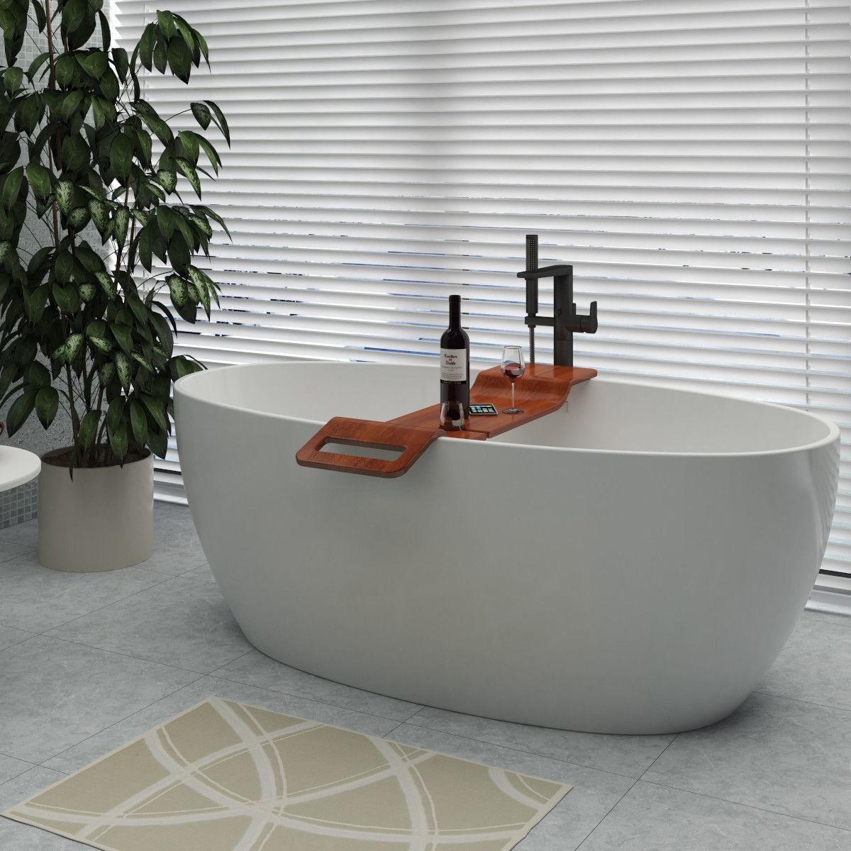 Badewannetablett Vasco, 100x25x1,5, Luxury-Finish aus mehrschichtigem Holz, Eiche, wasserfest, Farbe: Nussbaum