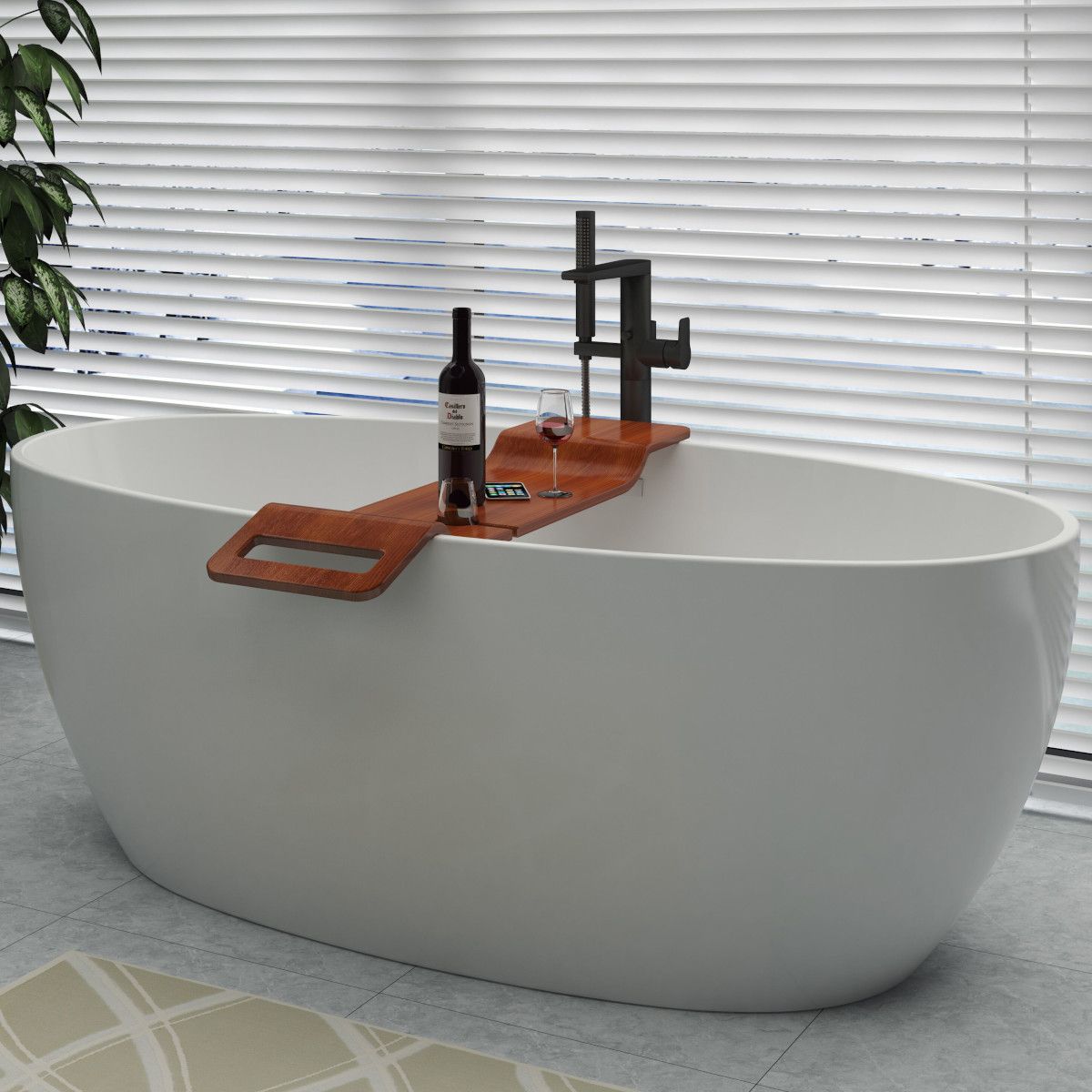 Badewannetablett Vasco, 100x25x1,5, Luxury-Finish aus mehrschichtigem Holz, Eiche, wasserfest, Farbe: Nussbaum
