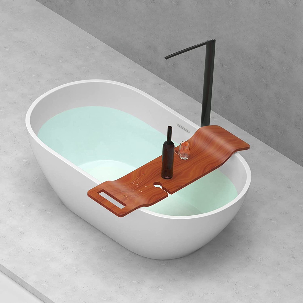 Badewannetablett Vasco, 100x25x1,5, Luxury-Finish aus mehrschichtigem Holz, Eiche, wasserfest, Farbe: Nussbaum