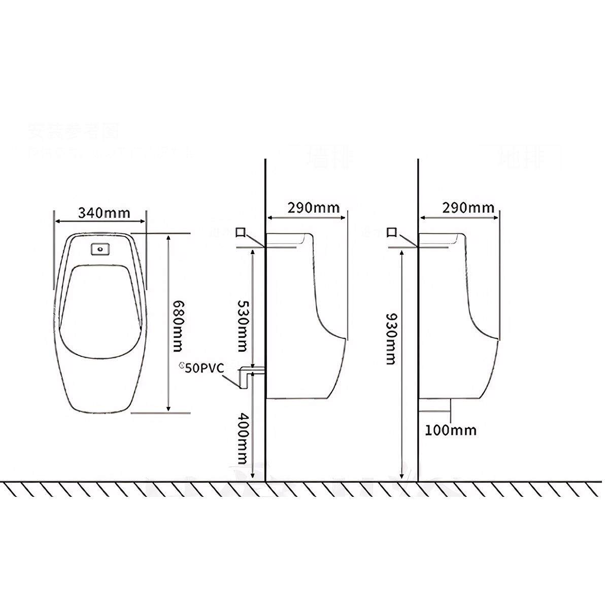 Urinal mit integriertem Sensor, Wand- oder Bodenablauf, 34x29x68 cm, Glänzend Weiß, Lucente