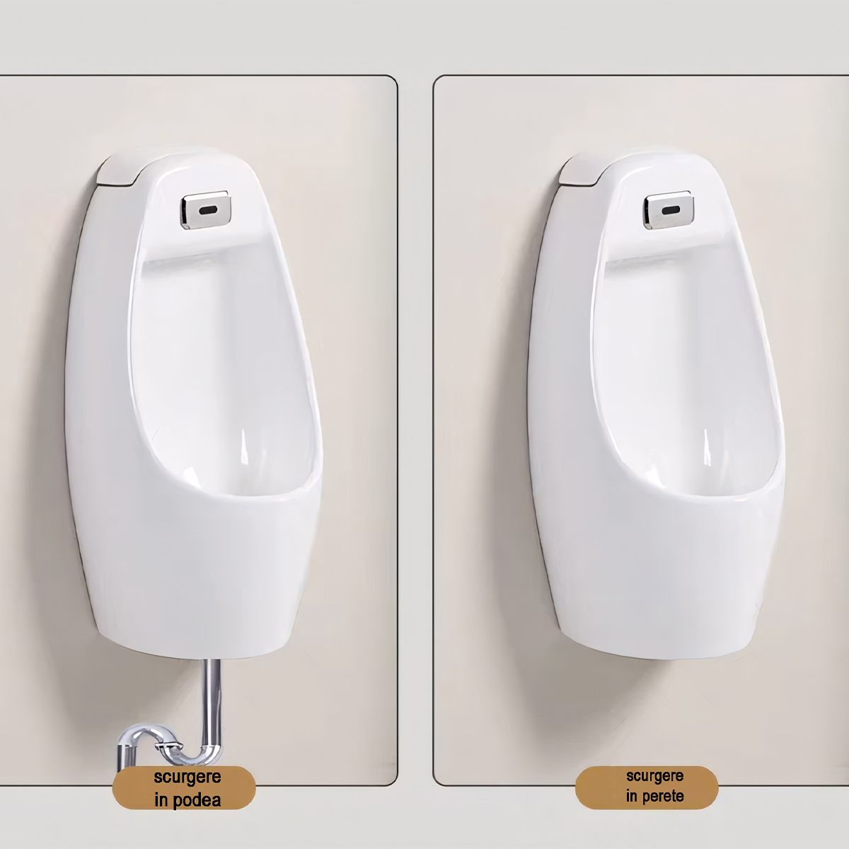 Urinal mit integriertem Sensor, Wand- oder Bodenablauf, 34x29x68 cm, Glänzend Weiß, Lucente