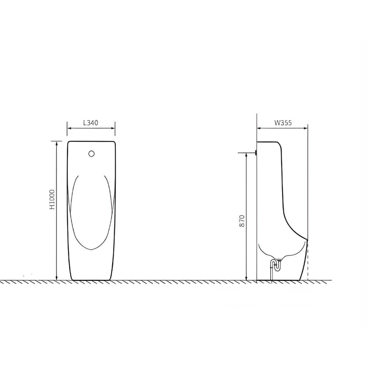 Urinal mit integriertem Sensor, Bodenablauf, 34x35.5x100 cm, Glänzend Weiß, Silento