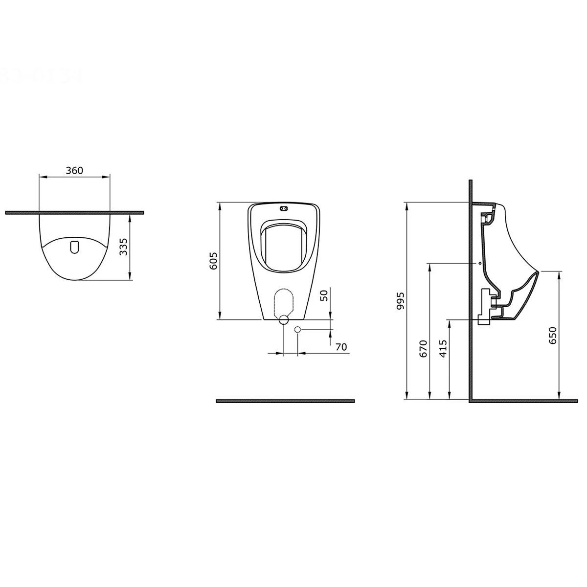 Urinal Diesel mit integriertem Sensor, Wandmontage, 36x33x60 cm, Mattschwarz, Royalty Line by Ego