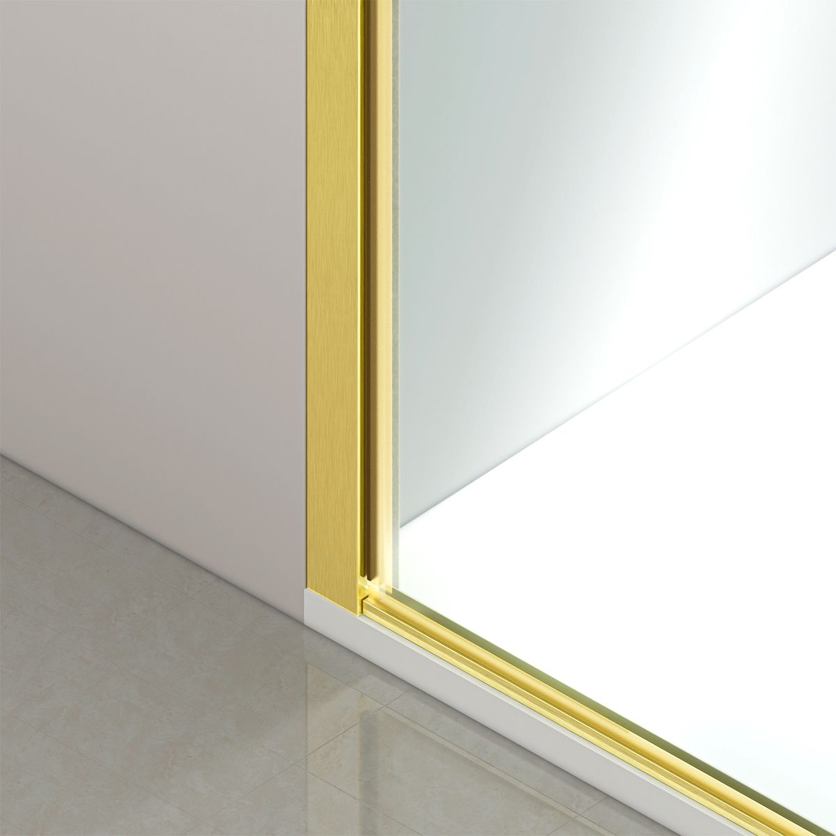 Duschtür, schwenkbar, Mattgold, 6mm klares gehärtetes Glas, Maße 80-90x195 cm, Azure