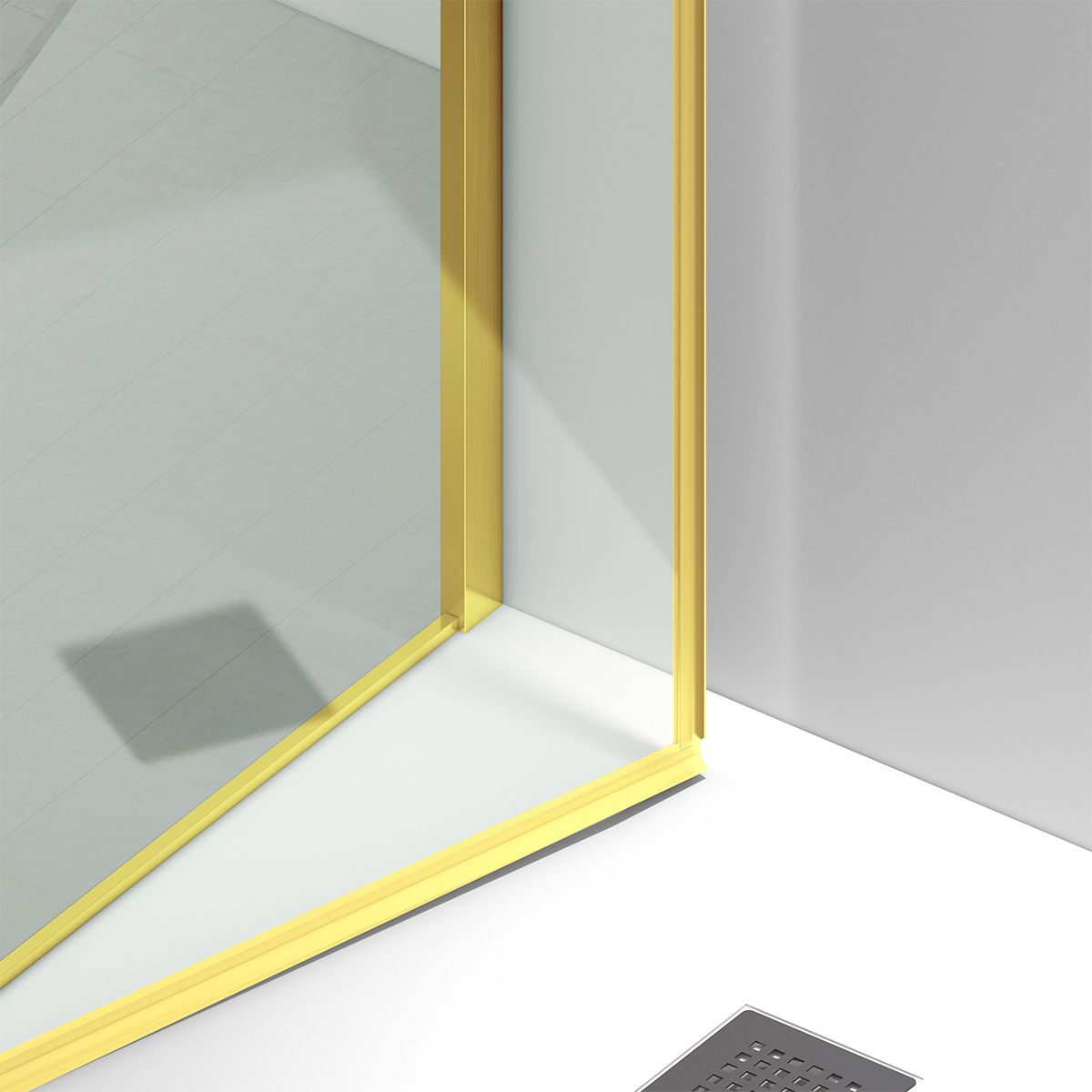 Duschtür, schwenkbar, Mattgold, 6mm klares gehärtetes Glas, Maße 80-90x195 cm, Azure