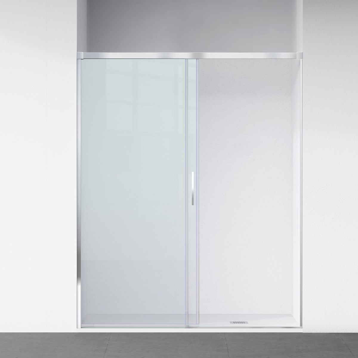 Duschtür, verschiebbar, transparent, 6 mm Sicherheitsglas, Abmessungen zwischen 100-160 cm, Chromprofil, Hanes