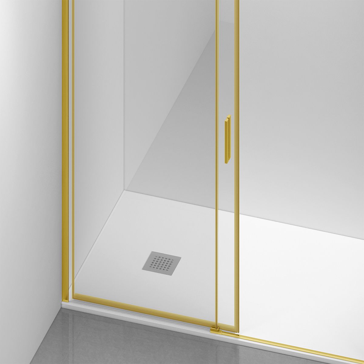 Duschtür, verschiebbar, transparent, 6 mm Sicherheitsglas, Größen zwischen 100–180 cm, mattgoldenes Profil, Hanes