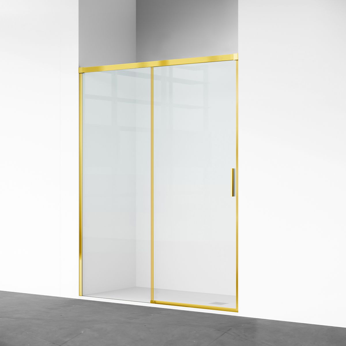 Duschtür, verschiebbar, transparent, 6 mm Sicherheitsglas, Größen zwischen 100–180 cm, mattgoldenes Profil, Hanes