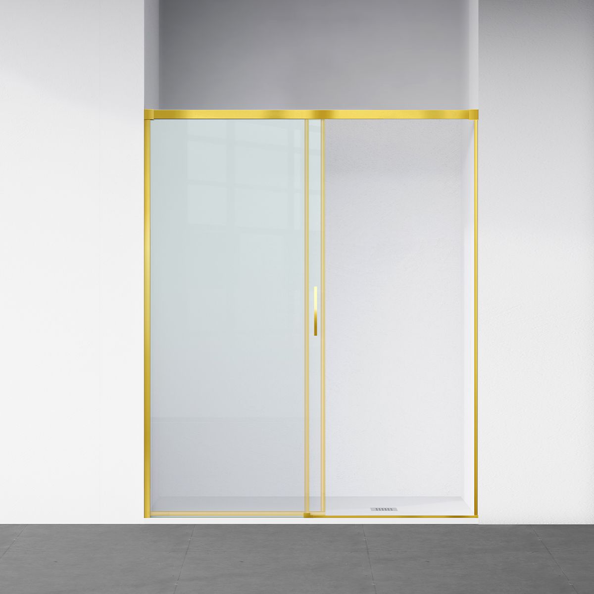 Duschtür, verschiebbar, transparent, 6 mm Sicherheitsglas, Größen zwischen 100–180 cm, mattgoldenes Profil, Hanes