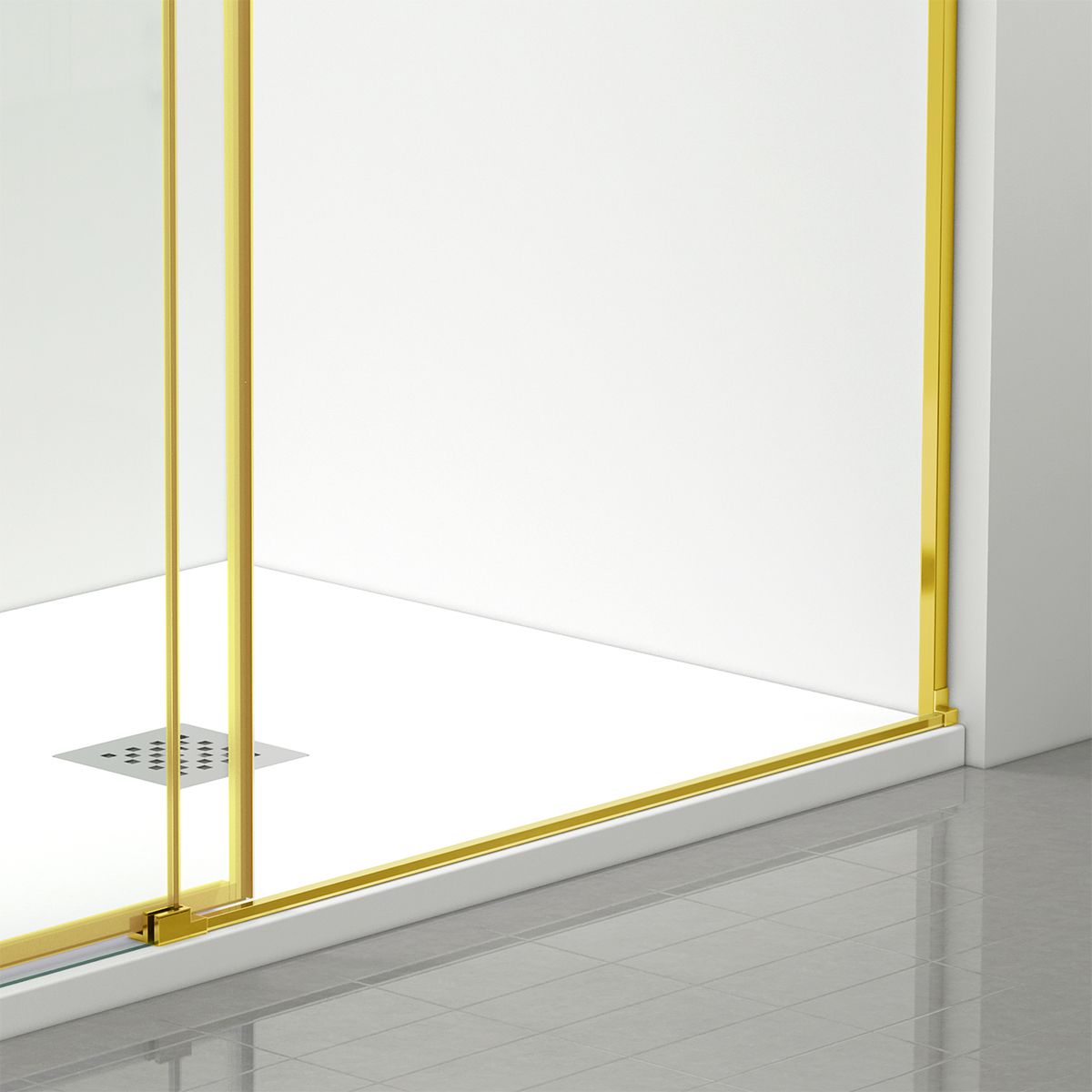 Duschtür, verschiebbar, transparent, 6 mm Sicherheitsglas, Größen zwischen 100–180 cm, mattgoldenes Profil, Hanes