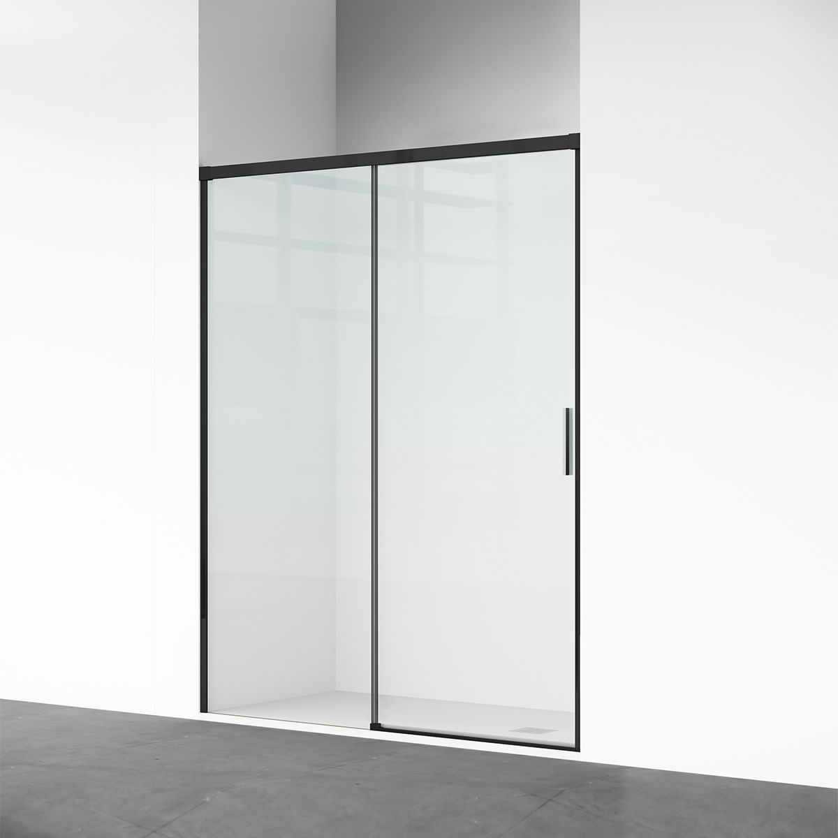 Duschtür, verschiebbar, transparent, 6 mm Sicherheitsglas, Größen zwischen 100–180 cm, mattschwarzes Profil, Hanes