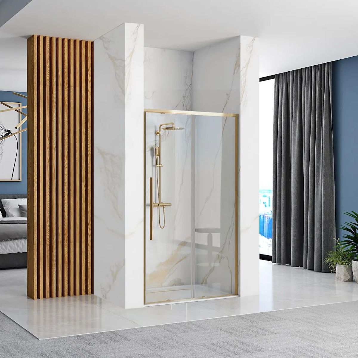 Duschwand, REA-SOL Gold, 120 cm, Schiebetür, 6 mm Sicherheitsglas, transparent