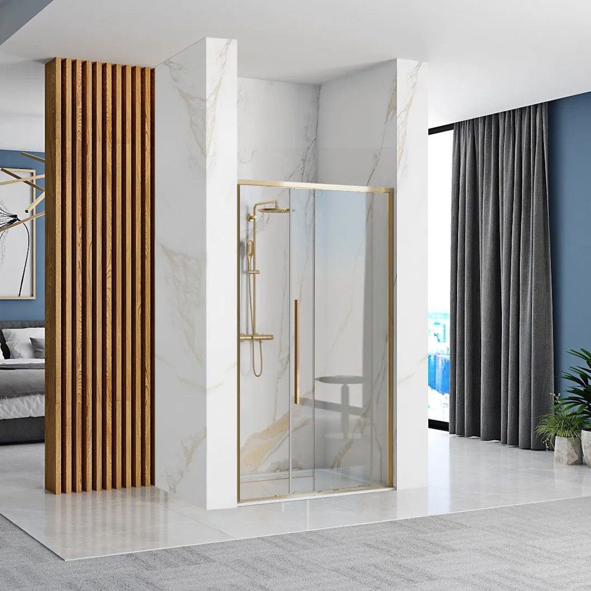 Duschwand, REA-SOL Gold, 120 cm, Schiebetür, 6 mm Sicherheitsglas, transparent
