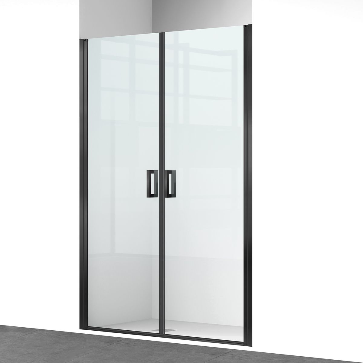 Duschtür, transparent, Pendeltür, Mattschwarz, 6 mm Sicherheitsglas, Maße: 100, 120, 140 x 195 cm, Napoli