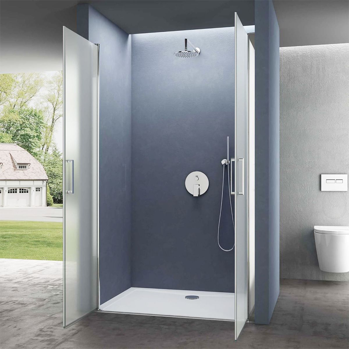 Duschtür EGO-24D, 6 mm Sicherheitsglas, sandgestrahlt, 180°-Öffnung, Maße 100 x 195 cm, Nano-Easy-Clean-Beschichtung