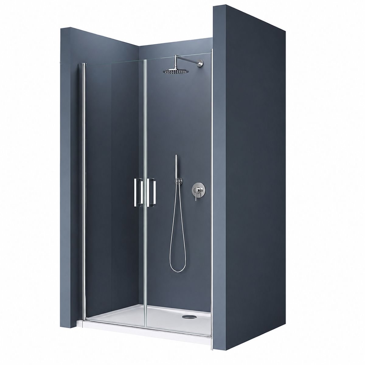 Duschtür EGO-24D, 6 mm Sicherheitsglas, transparent, 180°-Öffnung, 80–85–100–140 cm, Nano-Easy-Clean-Beschichtung