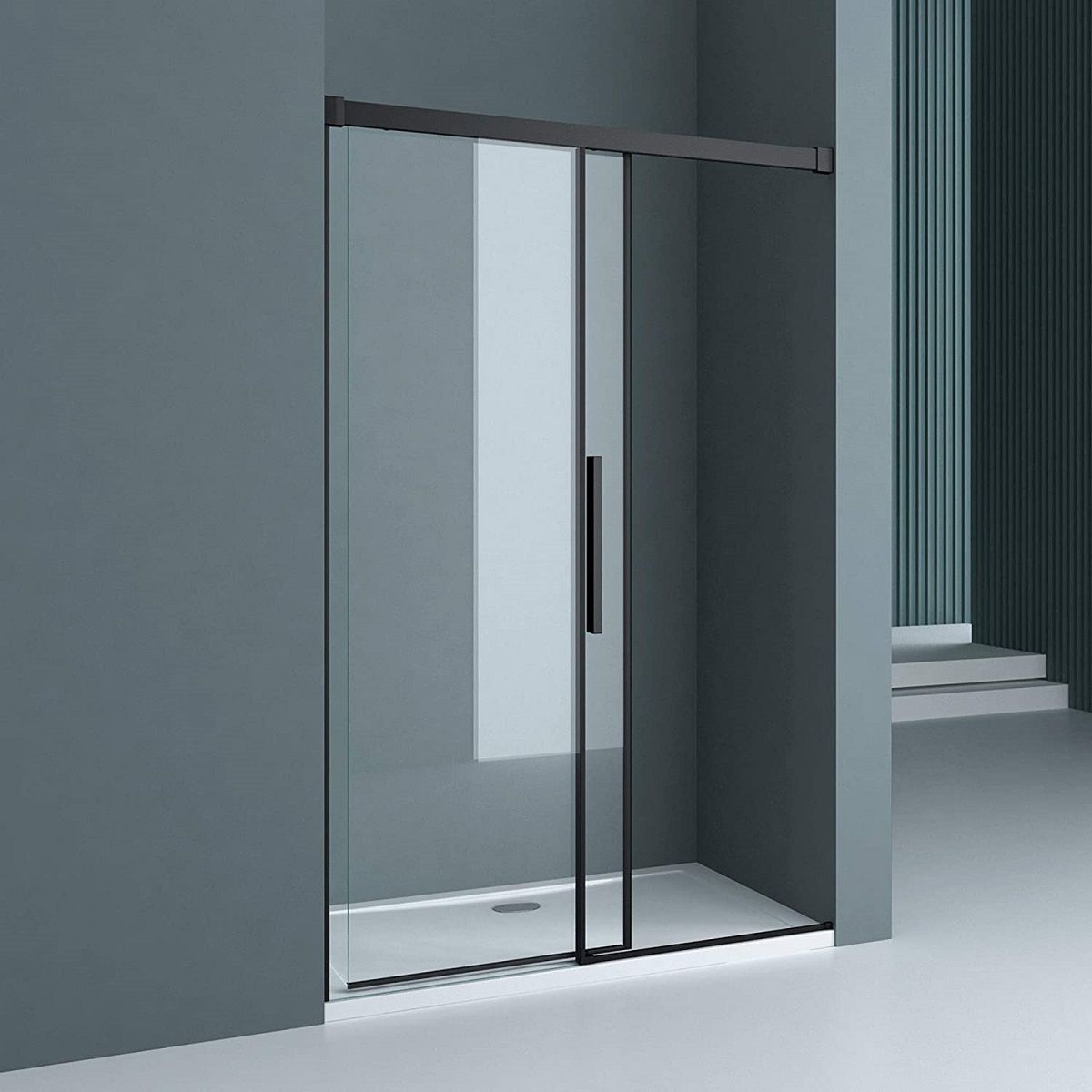 Duschtür Ego 12, Mattschwarz, 100–120–140x195 cm, Schiebetür, 6 mm Sicherheitsglas, Nano Easy Clean