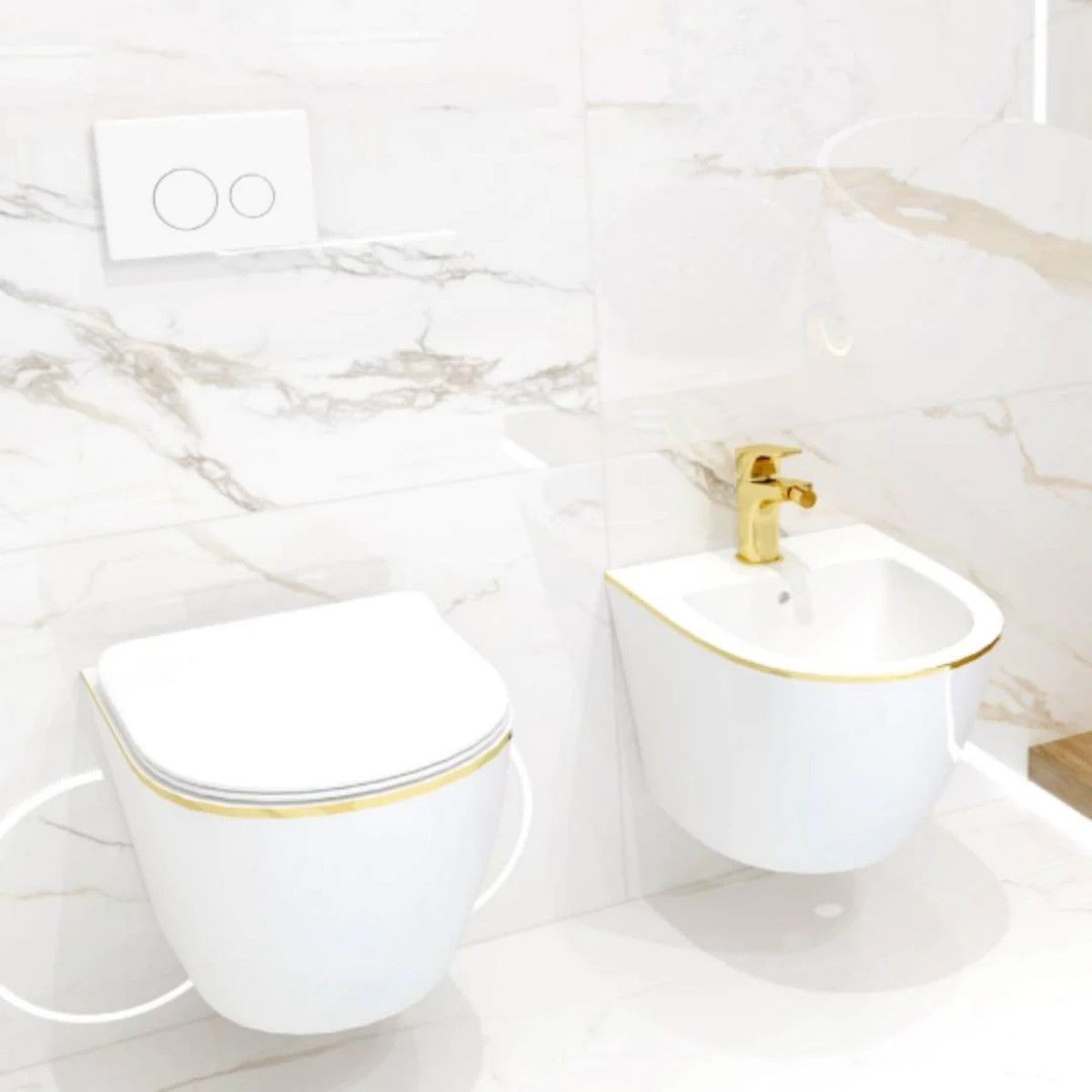 Bidet Ben, Gold Line, 49x36 cm, Wandmontage, Sanitärkeramik