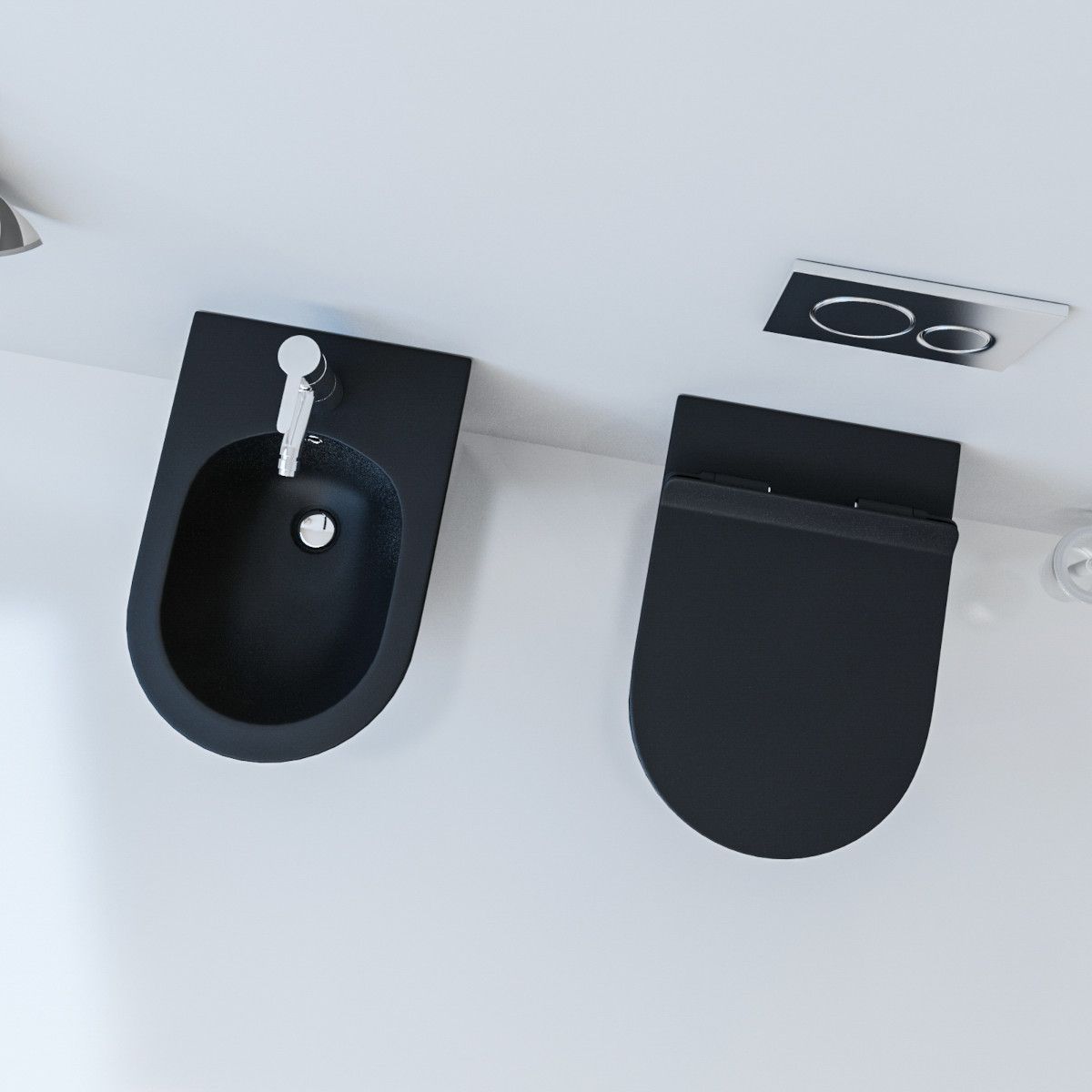 Bidet EGO Galo, Mattschwarz, 48x37cm, Wandmontage, mit Überlauf