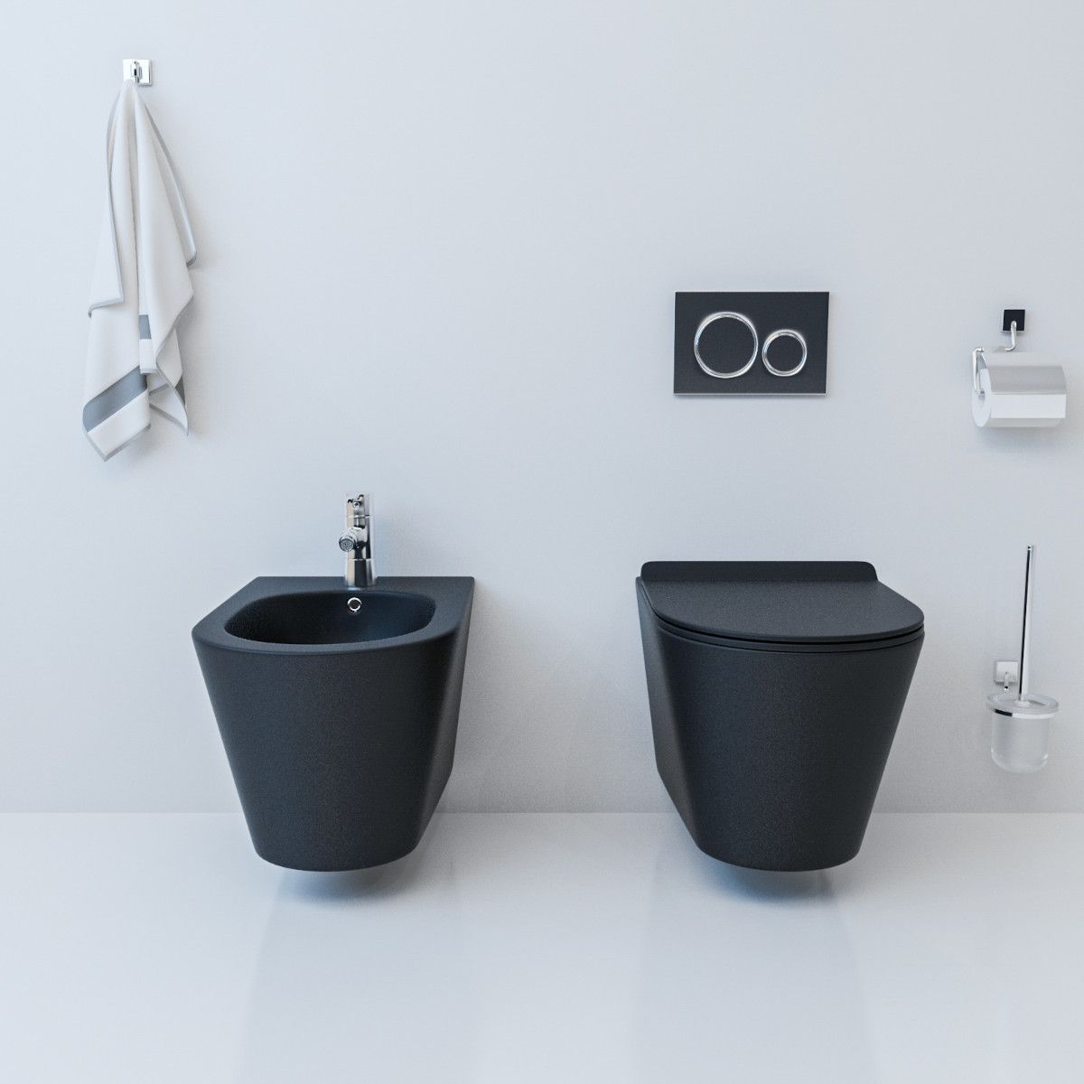 Bidet EGO Galo, Mattschwarz, 48x37cm, Wandmontage, mit Überlauf