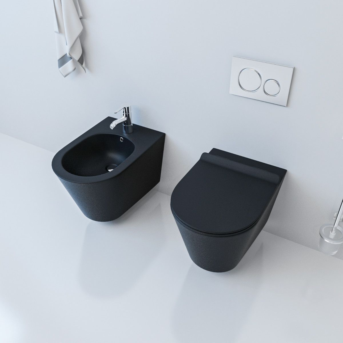 Bidet EGO Galo, Mattschwarz, 48x37cm, Wandmontage, mit Überlauf