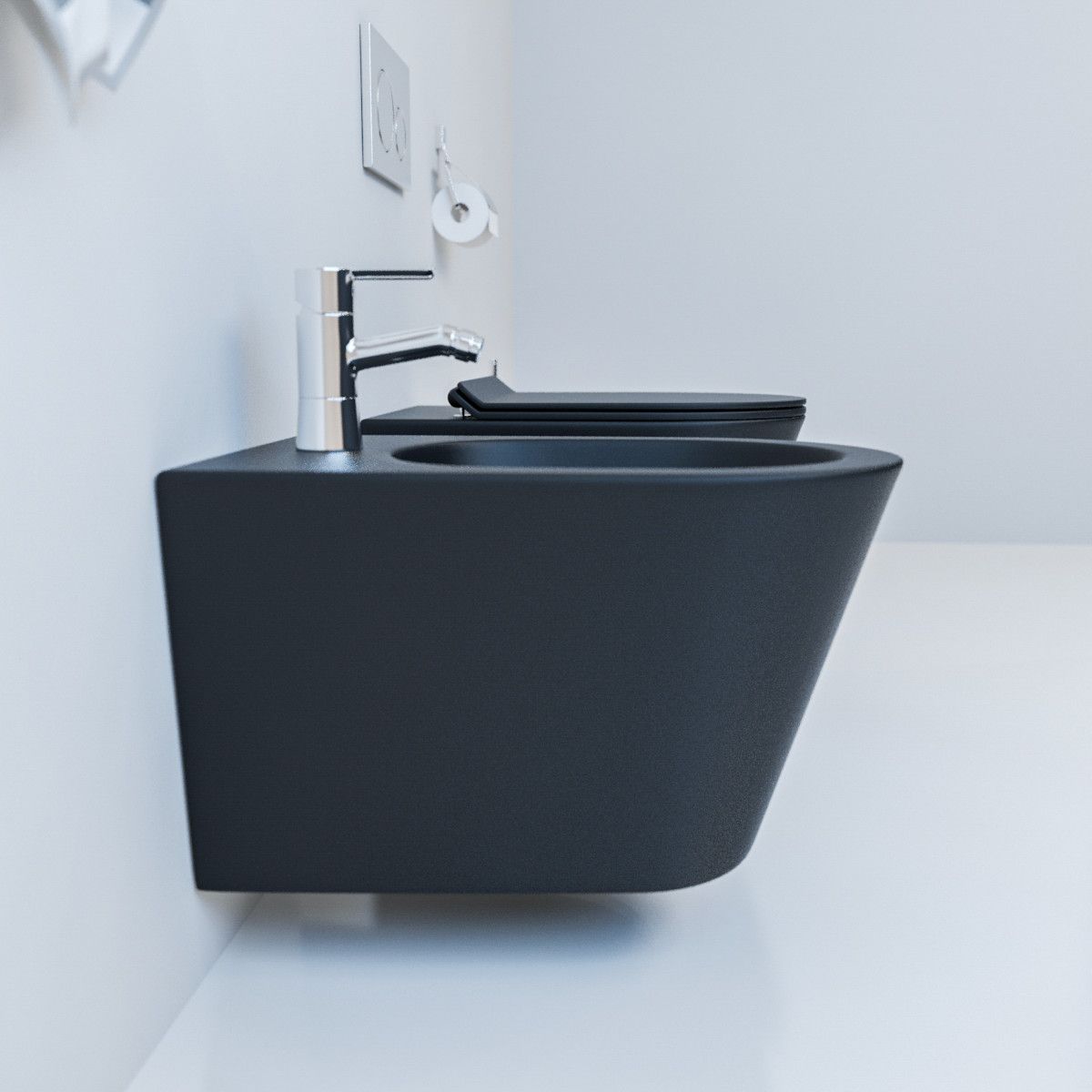 Bidet EGO Galo, Mattschwarz, 48x37cm, Wandmontage, mit Überlauf