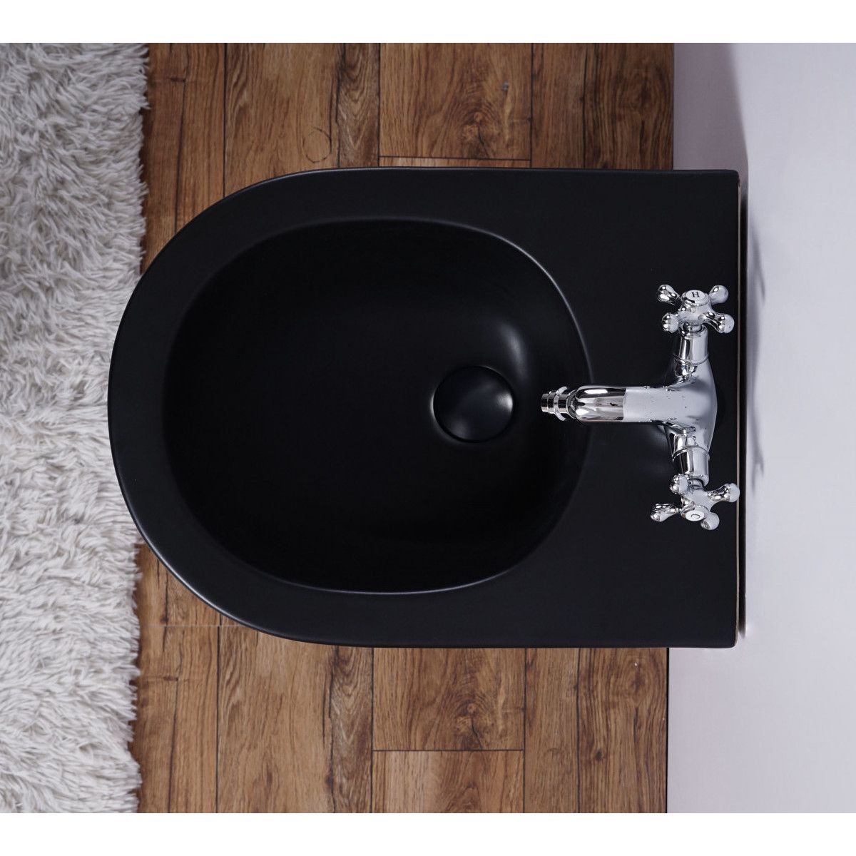 Bidet Ego-Manuka, Mattschwarz, wandhängend, Sanitärkeramik, mit Überlauf, 48 x 37 cm