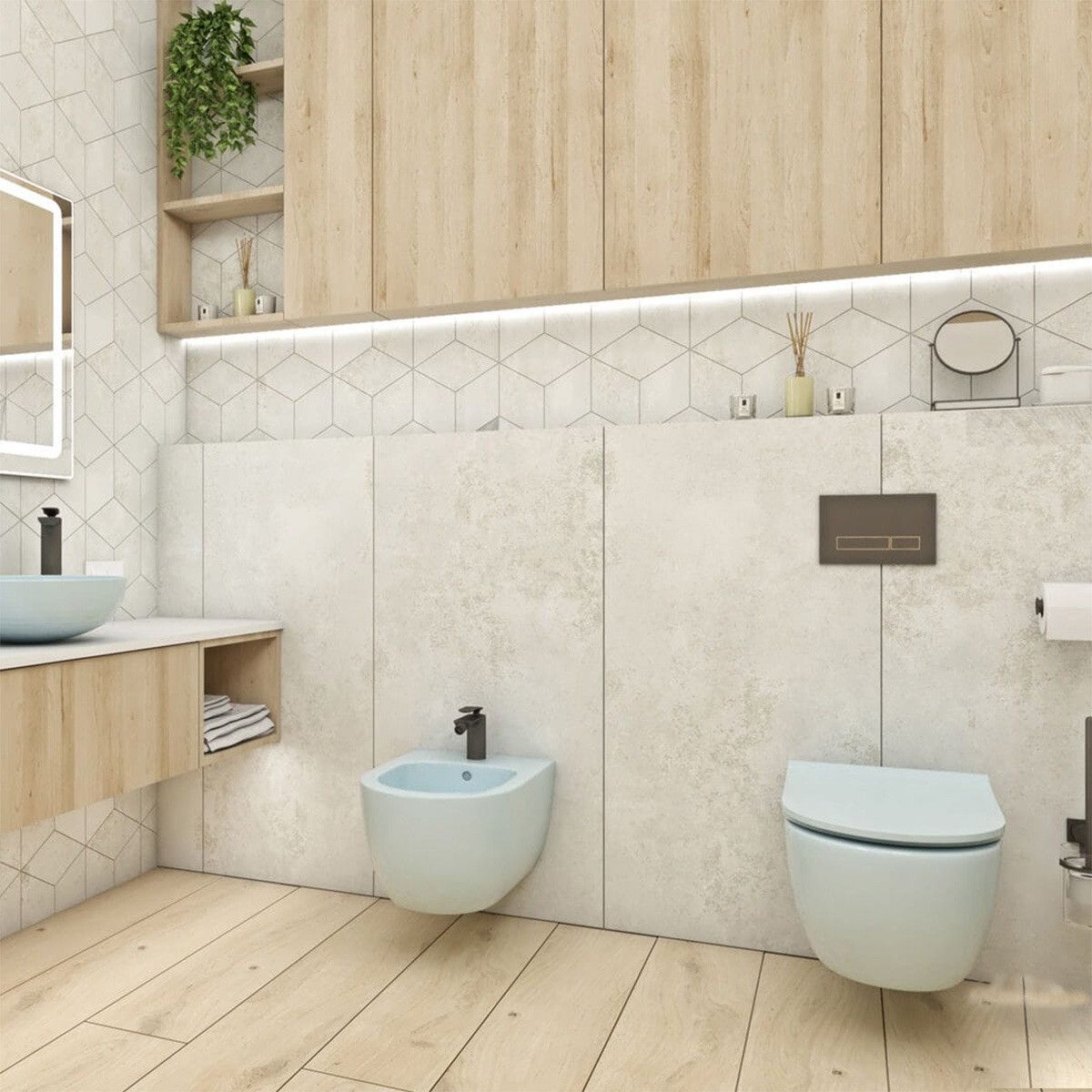 Bidet EGO Michael, 49x36 cm, Blau, Power Colour, halb-matt, Wandmontage, mit Überlauf