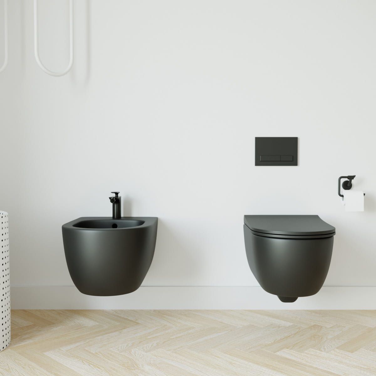 Bidet EGO Michael, 49x36 cm, Schwarz, Power Colour, halb-matt, Wandmontage, mit Überlauf