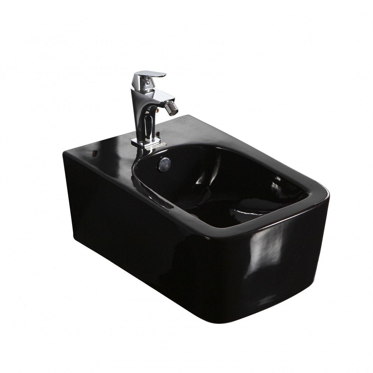 Bidet, Schwarz Glänzend, Ego-Maryam, wandhängend, Sanitärkeramik, mit Überlauf, 56 x 37 cm