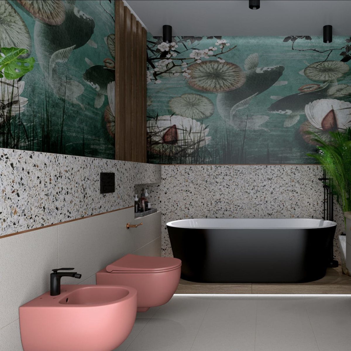 Bidet, Lachsrosa, Power Colour, halb-matt, Wandmontage, mit Überlauf,49x36 cm, Michael