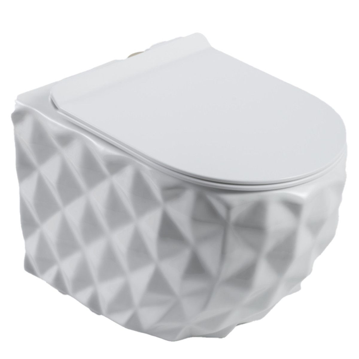WC, glänzend weiß, randlos, 49x36 cm, hängende Montage, Duroplast-Deckel, Sanitärkeramik, Sidef